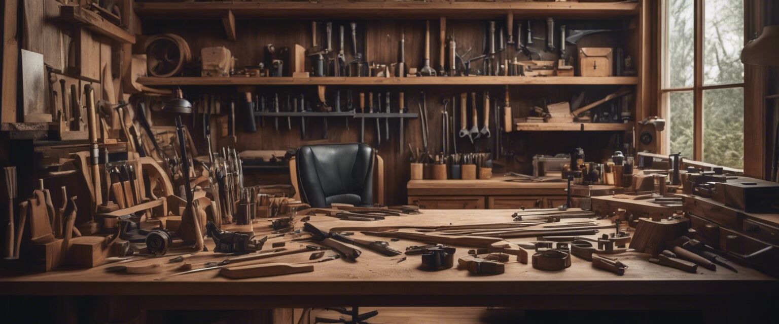 Woodworking tools and kits in a workshop