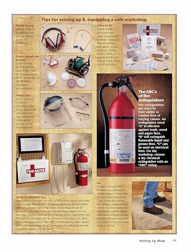 Guide on setting up a safe workshop with fire extinguisher instructions.