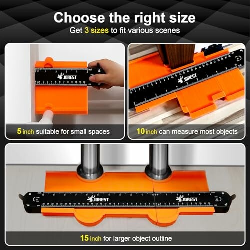 Three contour gauge sizes for measuring objects: 5 inch, 10 inch, and 15 inch.