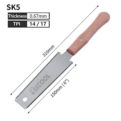 SK5 hand saw with wooden handle and specifications.