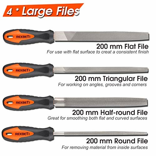 Image showing four types of large files: flat, triangular, half-round, and round.