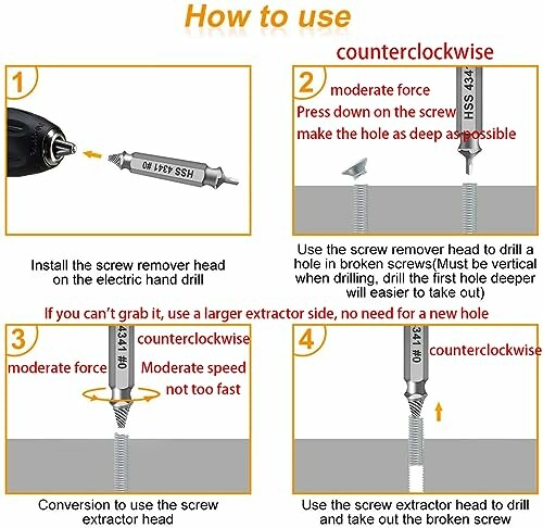 Instructions for using a screw extractor on a broken screw.