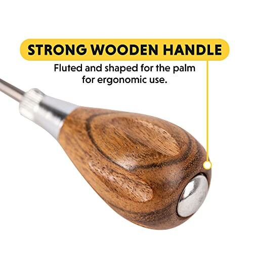 Tool with strong wooden handle and ergonomic design.