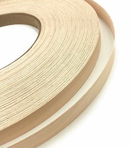 Close-up of wood veneer edging tape roll.