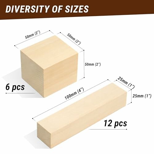 Wooden blocks with dimensions and quantities, showing diversity of sizes.